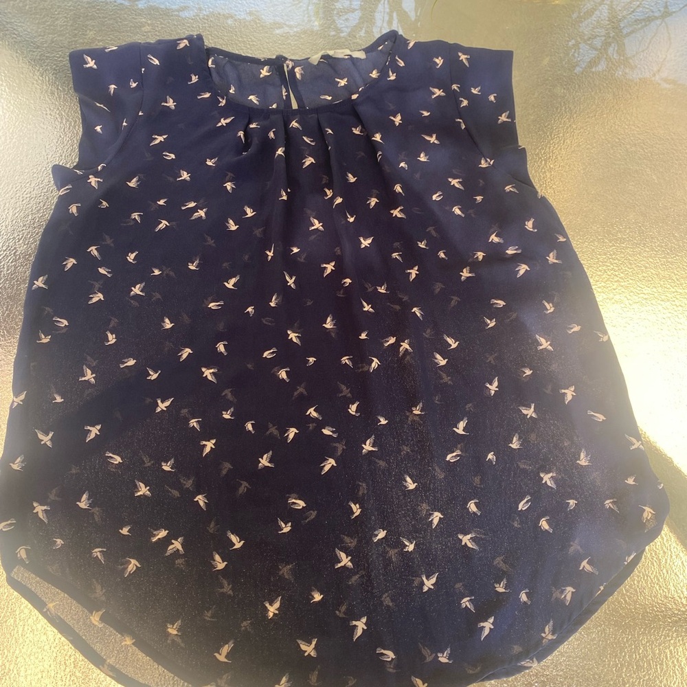 Sweet Rain Navy Blue Blouse with Bird Print